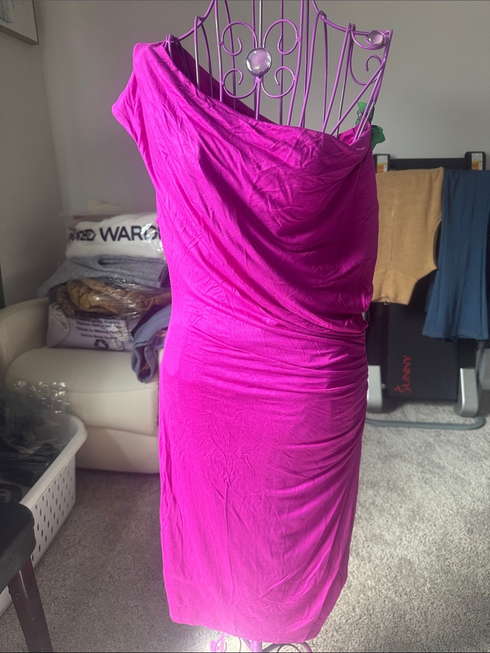 Ann Taylor One-Shoulder Fuchsia Ruched Dress